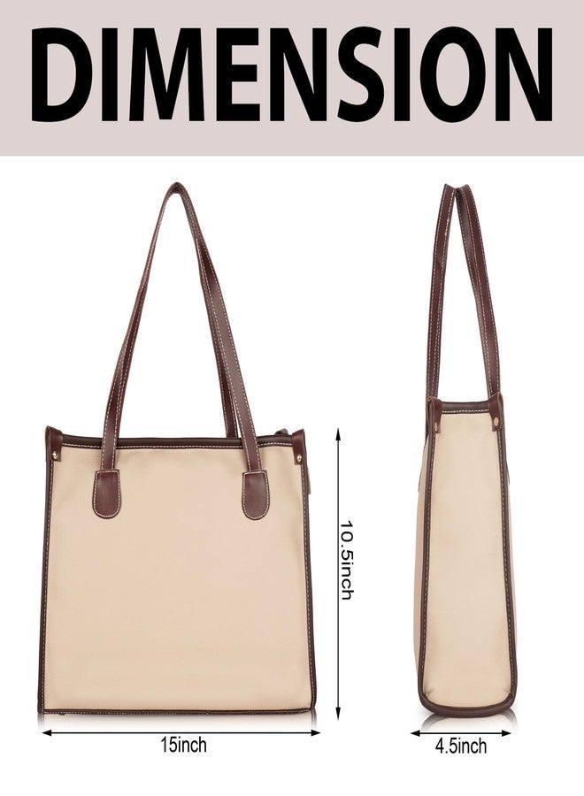 DANIEL CLARK Professional Two-Tone Leather Tote Bag, Black with Brown Trim, Double Handle Design, Large Capacity Shoulder Bag (Beie) - Image 4